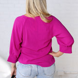 Harlan Cuff Sleeve Blouse - Magenta