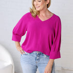 Harlan Cuff Sleeve Blouse - Magenta