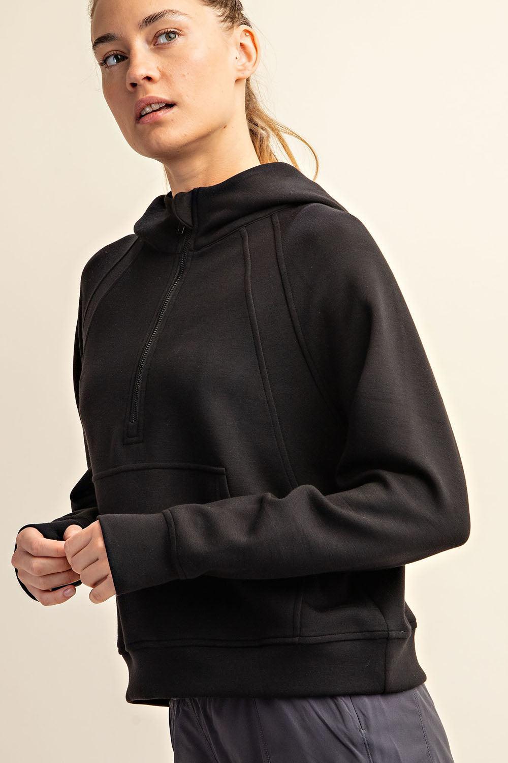 Harlen Modal Quarter Zip Hoodie Jacket - Black