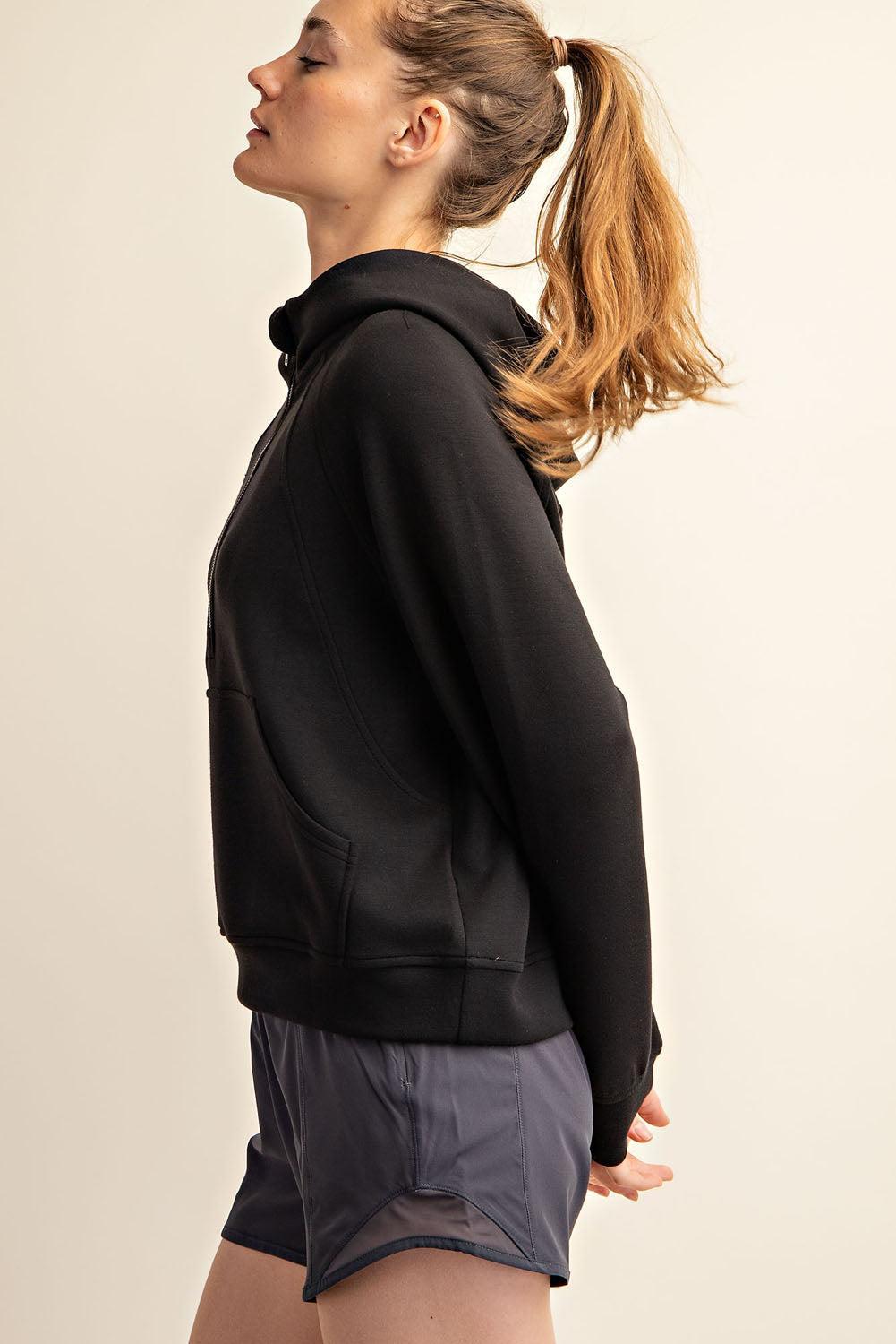 Harlen Modal Quarter Zip Hoodie Jacket - Black