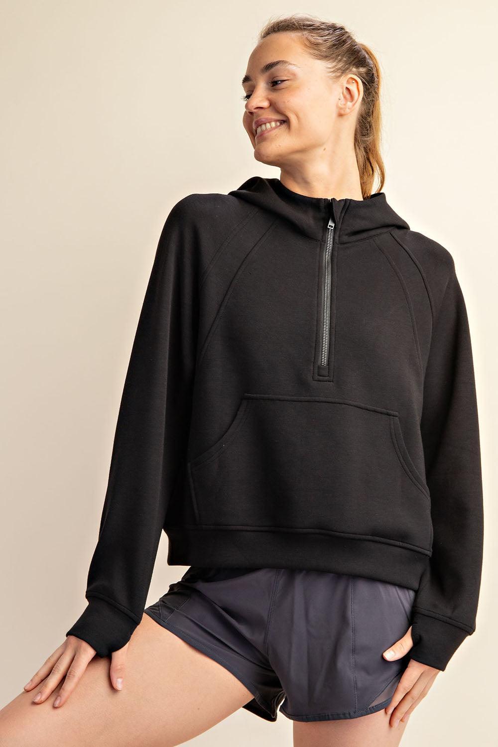 Harlen Modal Quarter Zip Hoodie Jacket - Black