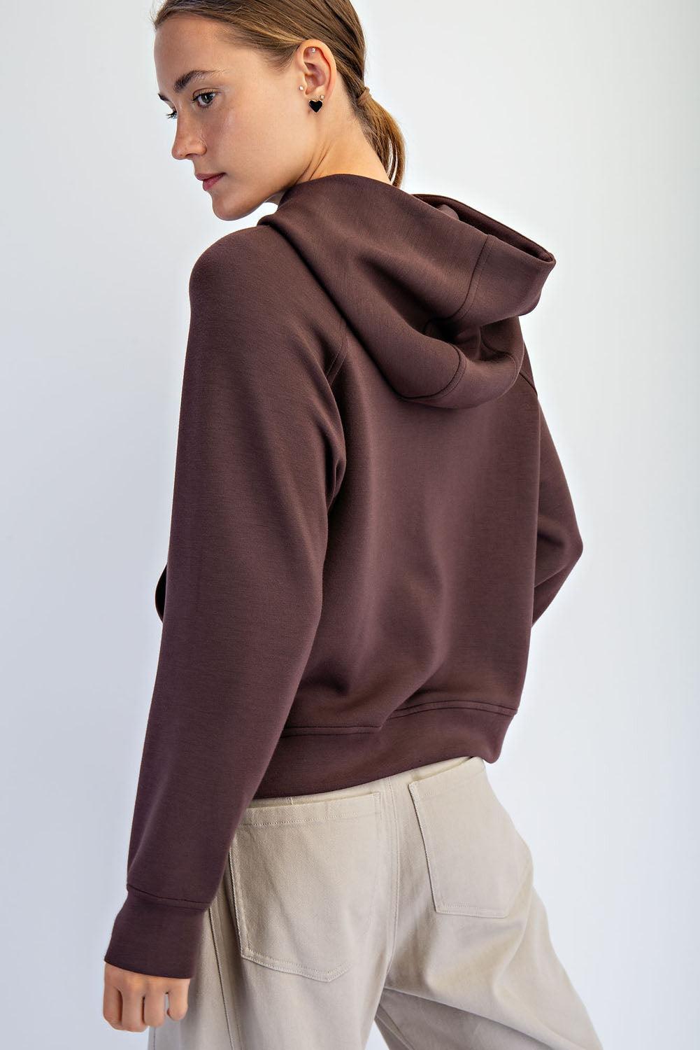 Harlen Modal Quarter Zip Hoodie Jacket - Espresso