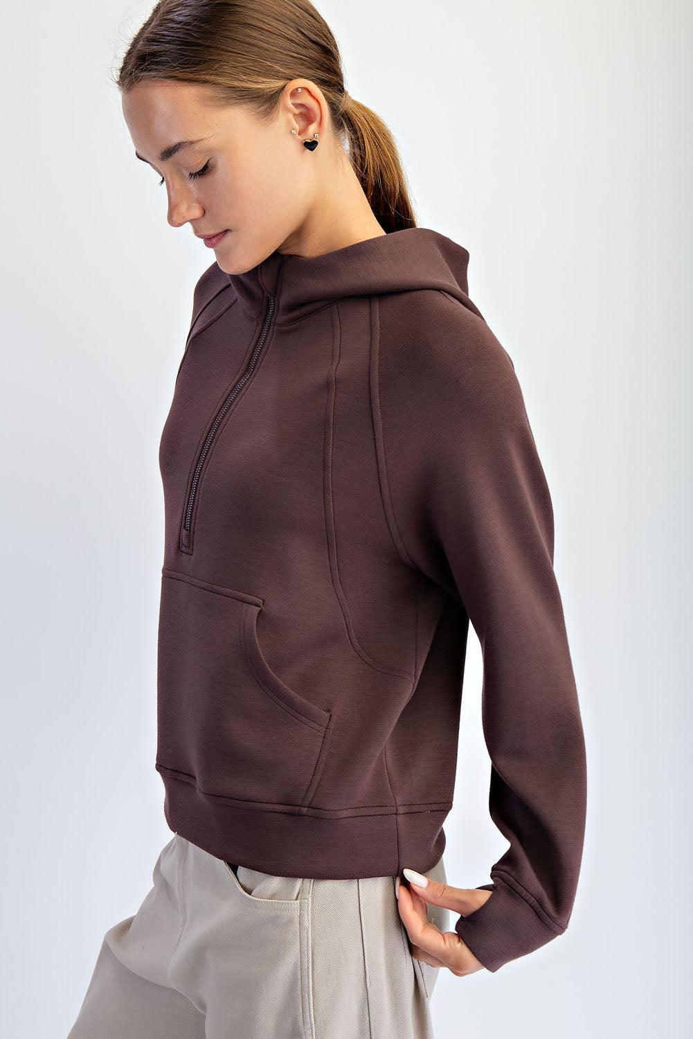 Harlen Modal Quarter Zip Hoodie Jacket - Espresso
