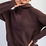 Harlen Modal Quarter Zip Hoodie Jacket - Espresso