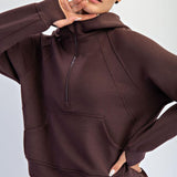 Harlen Modal Quarter Zip Hoodie Jacket - Espresso