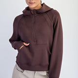 Harlen Modal Quarter Zip Hoodie Jacket - Espresso