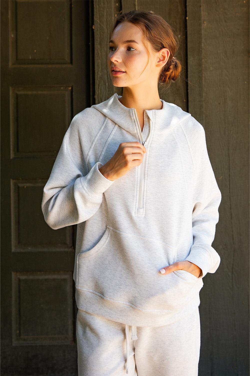 Harlen Modal Quarter Zip Hoodie Jacket - Lt H Grey