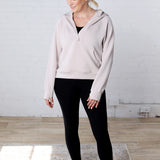Harlen Modal Quarter Zip Hoodie Jacket - Mocha Cream