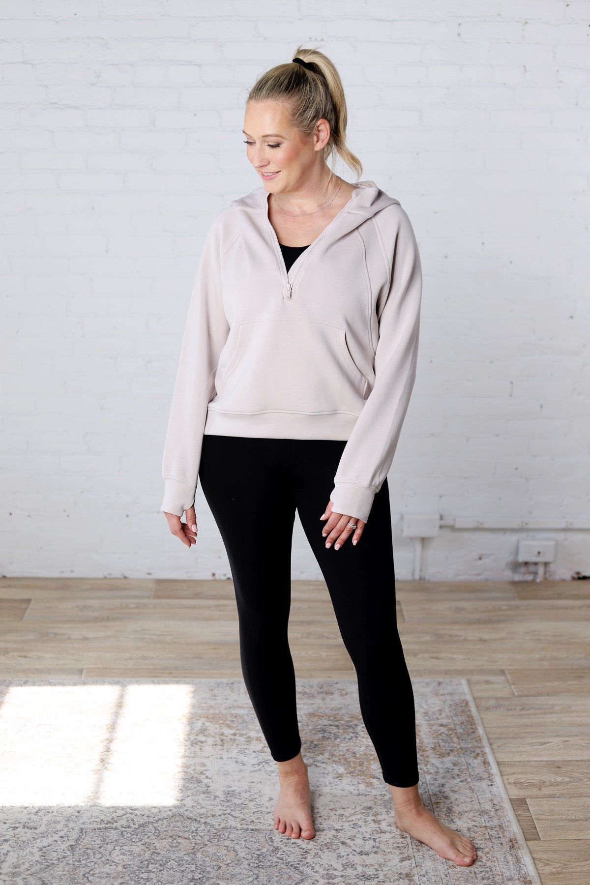 Harlen Modal Quarter Zip Hoodie Jacket - Mocha Cream
