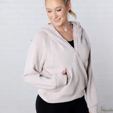 Harlen Modal Quarter Zip Hoodie Jacket - Mocha Cream