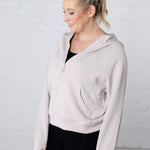 Harlen Modal Quarter Zip Hoodie Jacket - Mocha Cream