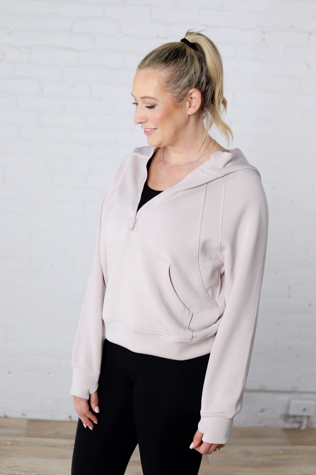 Harlen Modal Quarter Zip Hoodie Jacket - Mocha Cream
