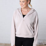 Harlen Modal Quarter Zip Hoodie Jacket - Mocha Cream