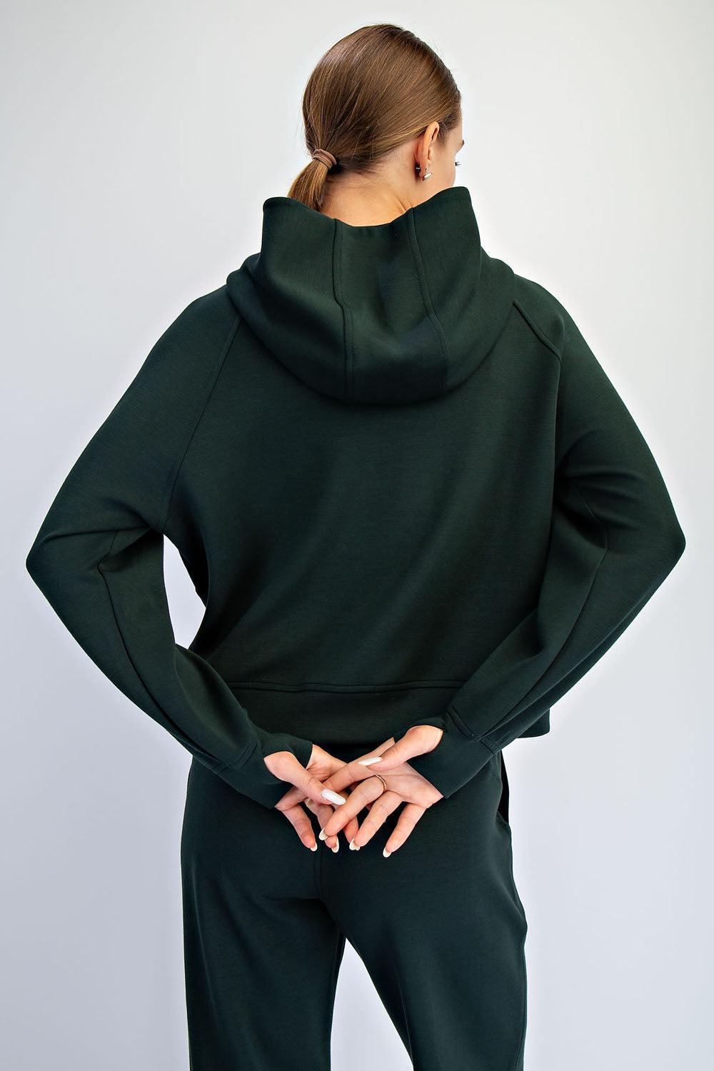 Harlen Modal Quarter Zip Hoodie Jacket - Regency Green