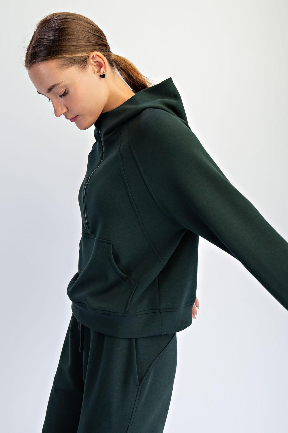 Harlen Modal Quarter Zip Hoodie Jacket - Regency Green