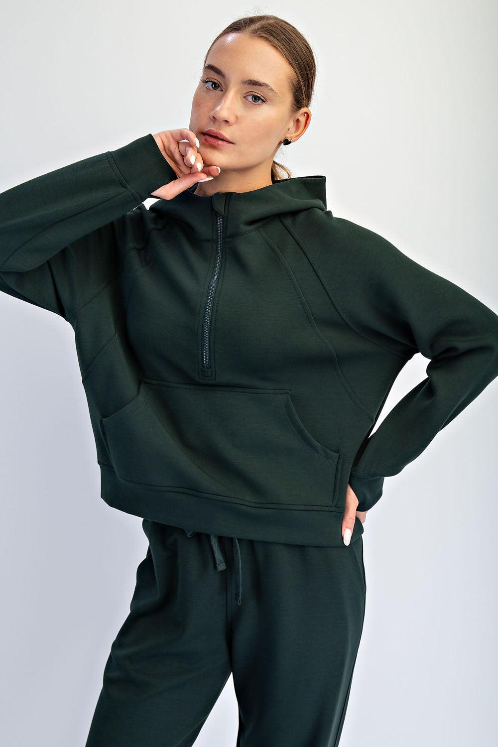 Harlen Modal Quarter Zip Hoodie Jacket - Regency Green