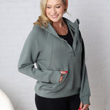 Harlen Modal Quarter Zip Hoodie Jacket - Sage Leaf