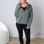 Harlen Modal Quarter Zip Hoodie Jacket - Sage Leaf