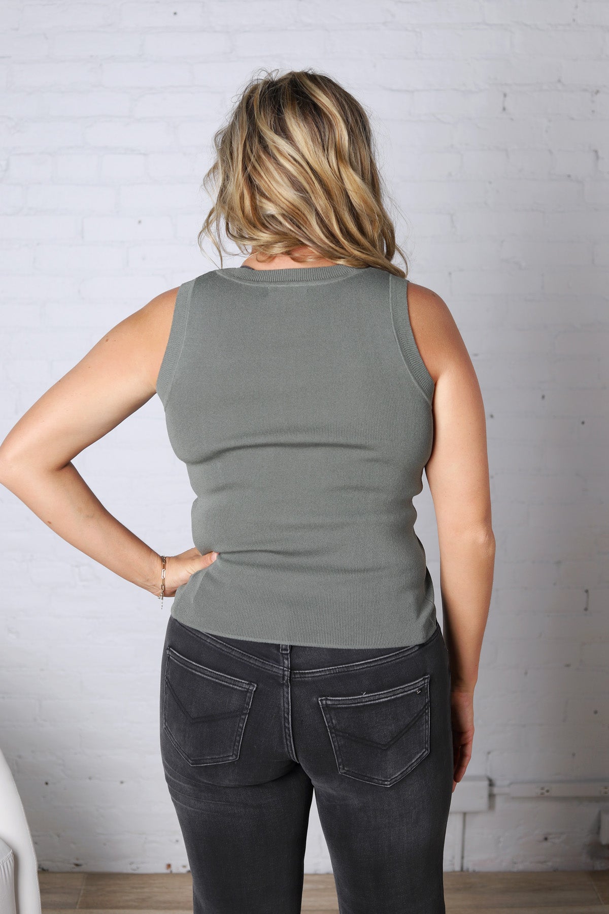Harlie Scoop Neck Sweater Tank - Olive