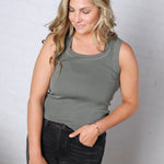 Harlie Scoop Neck Sweater Tank - Olive