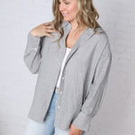 Harlow Stripe Oversized Button Down Shirt - Black