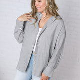 Harlow Stripe Oversized Button Down Shirt - Black