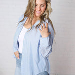 Harlow Stripe Oversized Button Down Shirt - Blue