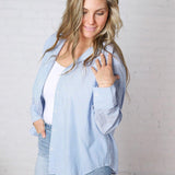 Harlow Stripe Oversized Button Down Shirt - Blue