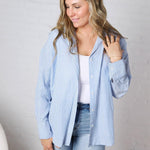 Harlow Stripe Oversized Button Down Shirt - Blue