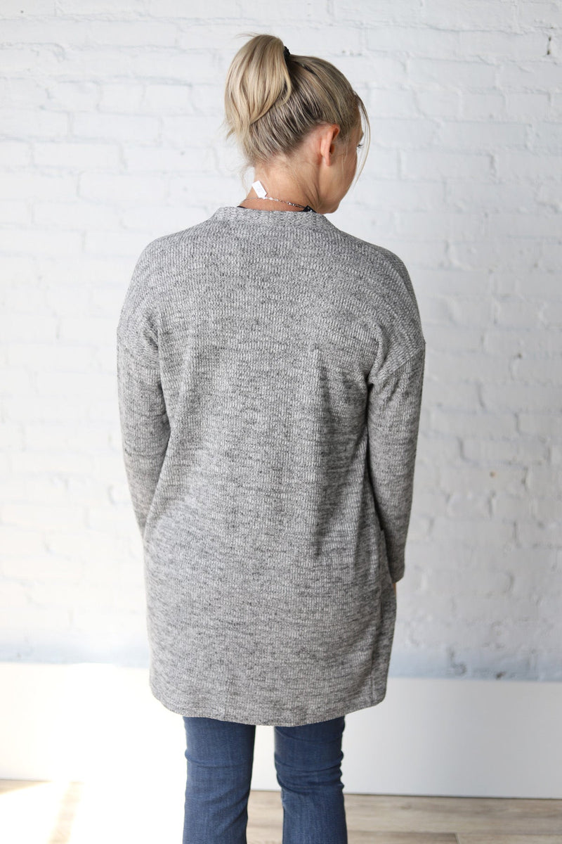 Harlyn Soft Brushed Ribbed Charcoal Cardigan