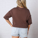 Harper Short Sleeve Sweater with Exposed Seam Detail - Chocolate Brown