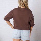 Harper Short Sleeve Sweater with Exposed Seam Detail - Chocolate Brown