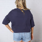 Harper Short Sleeve Sweater with Exposed Seam Detail - Navy