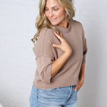 Harper Short Sleeve Sweater with Exposed Seam Detail - Taupe