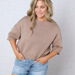 Harper Short Sleeve Sweater with Exposed Seam Detail - Taupe