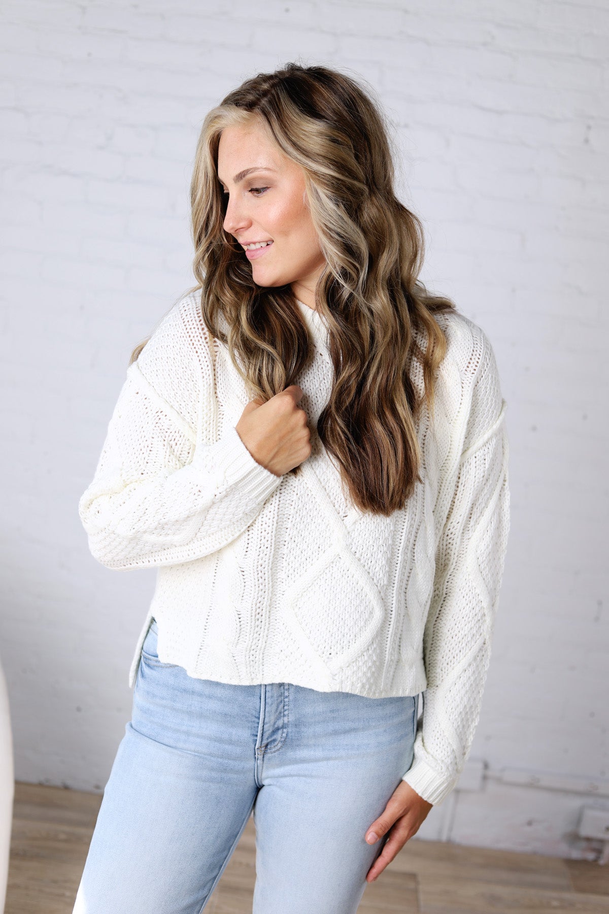 Hartley Cable Knit Sweater - White FINAL SALE