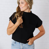 Hartlyn Ribbed Mock Neck Cap Sleeve Sweater - Black