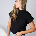 Hartlyn Ribbed Mock Neck Cap Sleeve Sweater - Black