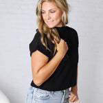Hartlyn Ribbed Mock Neck Cap Sleeve Sweater - Black