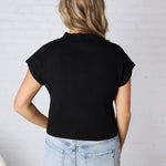 Hartlyn Ribbed Mock Neck Cap Sleeve Sweater - Black