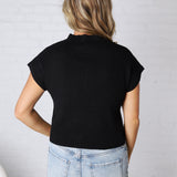 Hartlyn Ribbed Mock Neck Cap Sleeve Sweater - Black