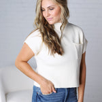 Hartlyn Ribbed Mock Neck Cap Sleeve Sweater - French Vanilla