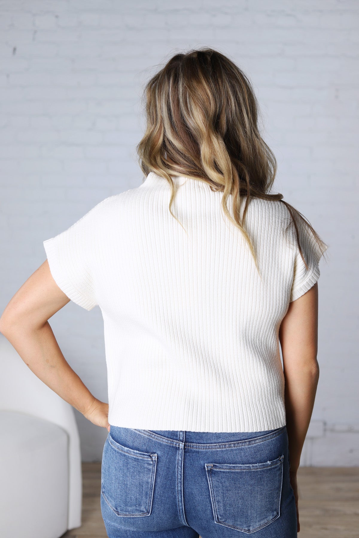 Hartlyn Ribbed Mock Neck Cap Sleeve Sweater - French Vanilla