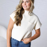 Hartlyn Ribbed Mock Neck Cap Sleeve Sweater - French Vanilla