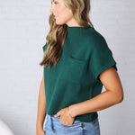 Hartlyn Ribbed Mock Neck Cap Sleeve Sweater - Hunter Green