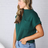 Hartlyn Ribbed Mock Neck Cap Sleeve Sweater - Hunter Green