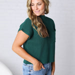 Hartlyn Ribbed Mock Neck Cap Sleeve Sweater - Hunter Green