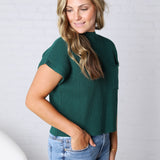 Hartlyn Ribbed Mock Neck Cap Sleeve Sweater - Hunter Green