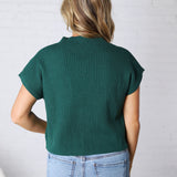Hartlyn Ribbed Mock Neck Cap Sleeve Sweater - Hunter Green