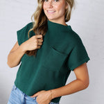Hartlyn Ribbed Mock Neck Cap Sleeve Sweater - Hunter Green - FINAL SALE